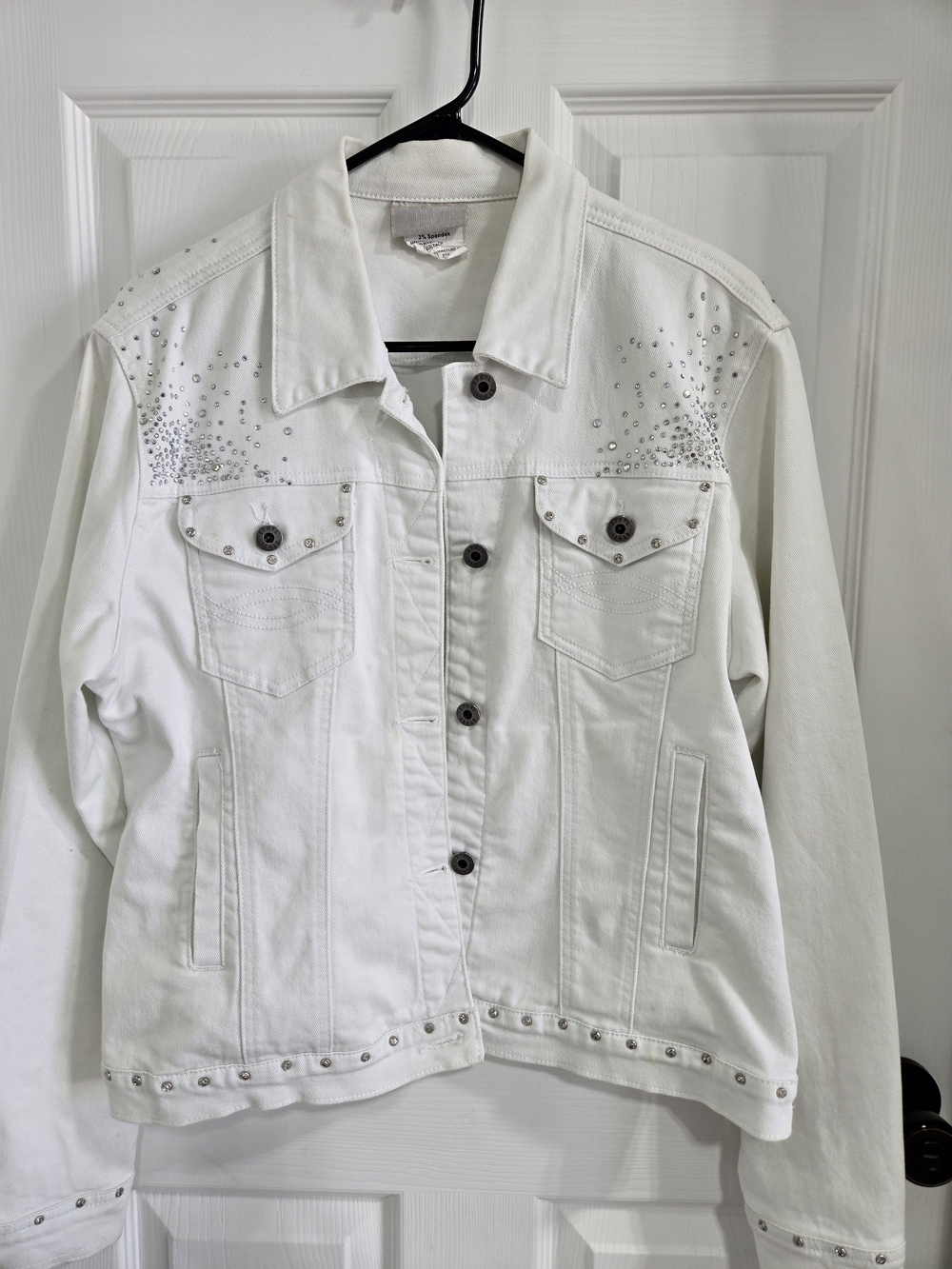 Ethyl Vintage Denim White Stud-Embellished Denim Jacket Size L